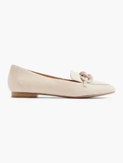 Instappers|5th Avenue Beige Leren Loafer Sierketting