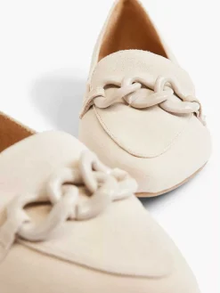 Instappers|5th Avenue Beige Leren Loafer Sierketting