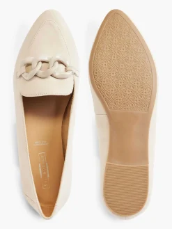 Instappers|5th Avenue Beige Leren Loafer Sierketting