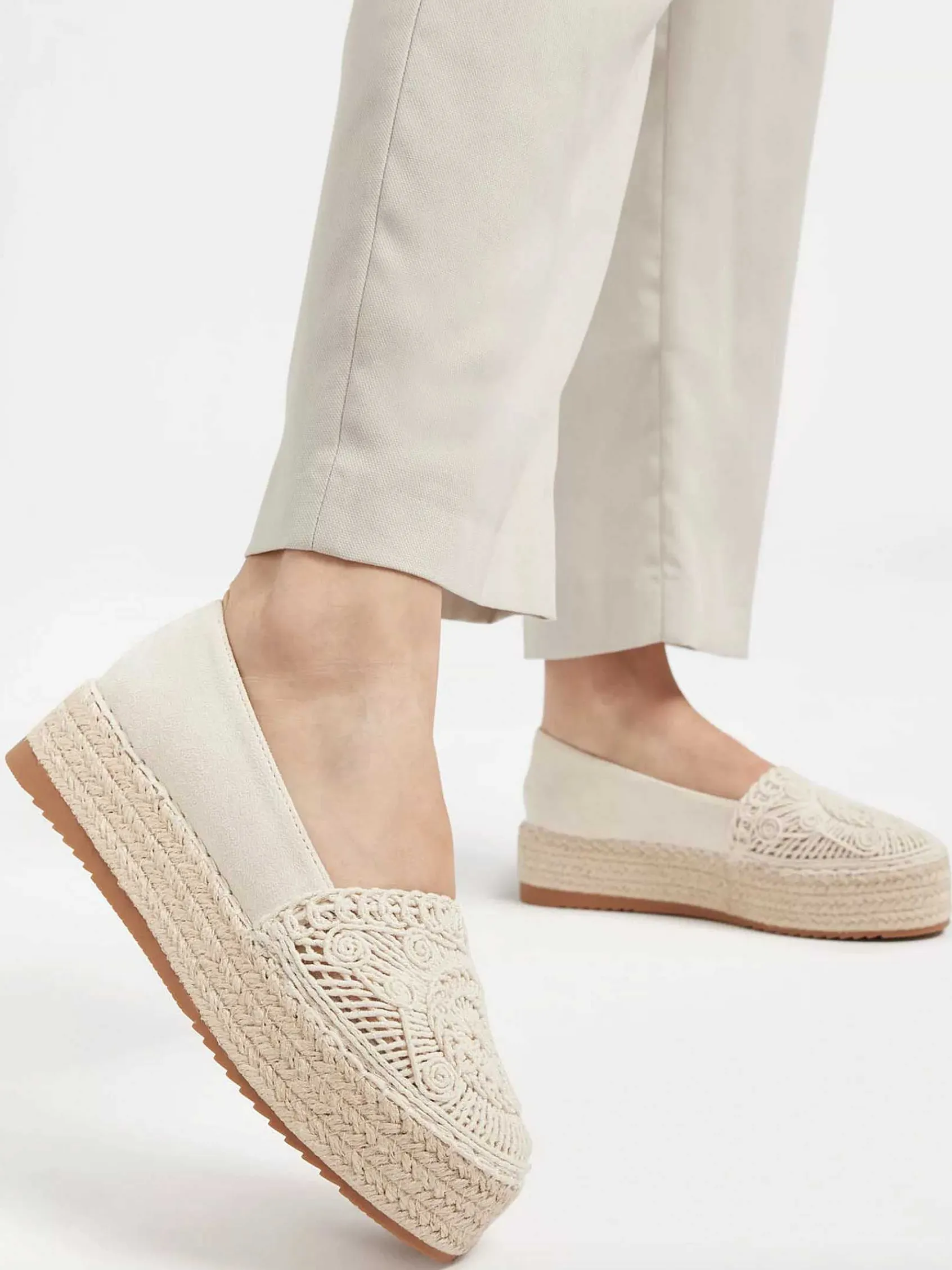 Instappers|Graceland Beige Platform Espadrille