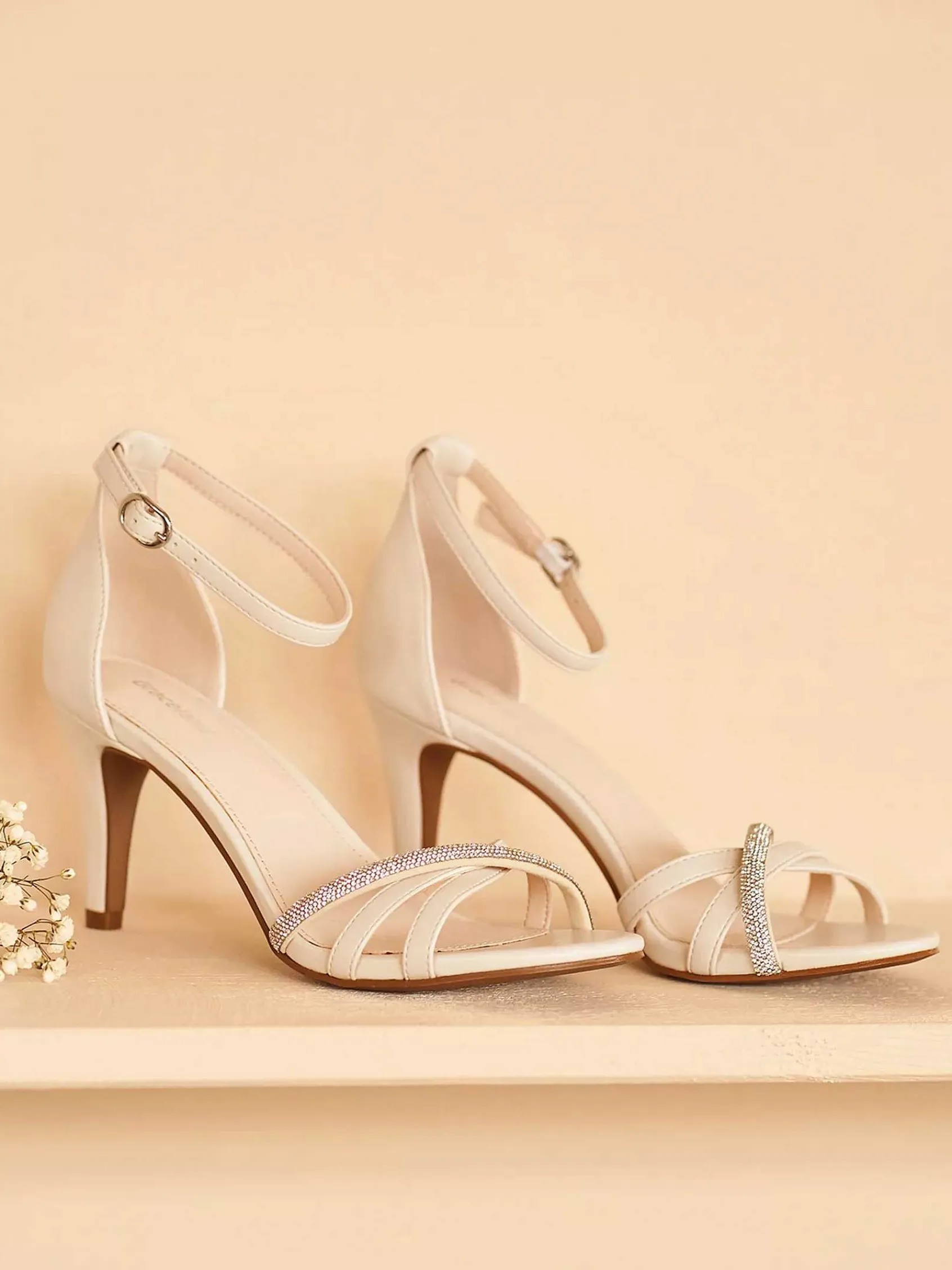 Hoge Hakken|Graceland Beige Sandalette Steentjes