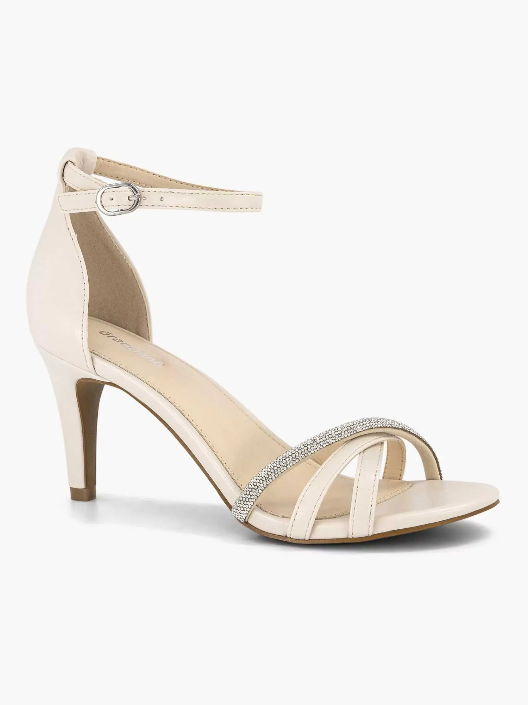Hoge Hakken|Graceland Beige Sandalette Steentjes
