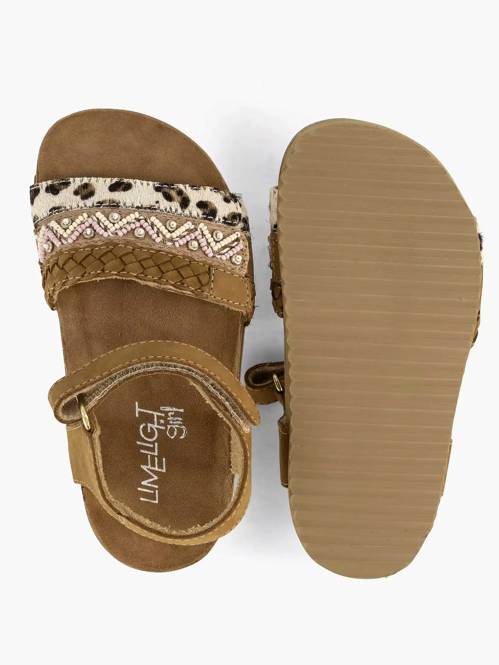 Jongensschoenen|Limelight girl Bruine Leren Sandalen Panterprint