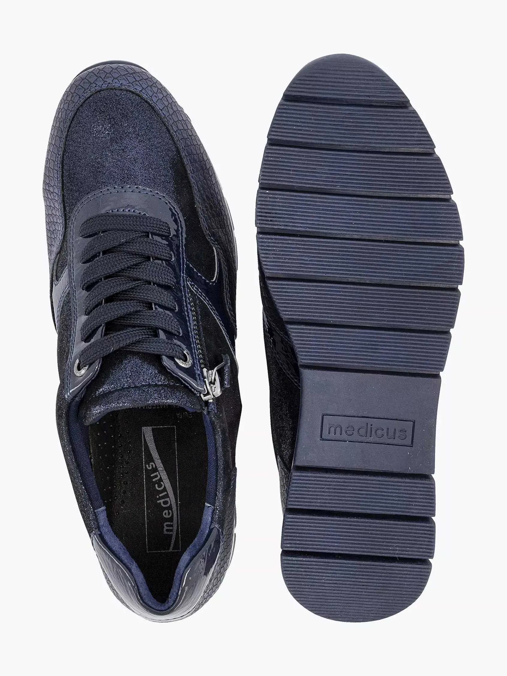 Comfort Schoenen|Medicus Donkerblauwe Comfort Sneaker Croco