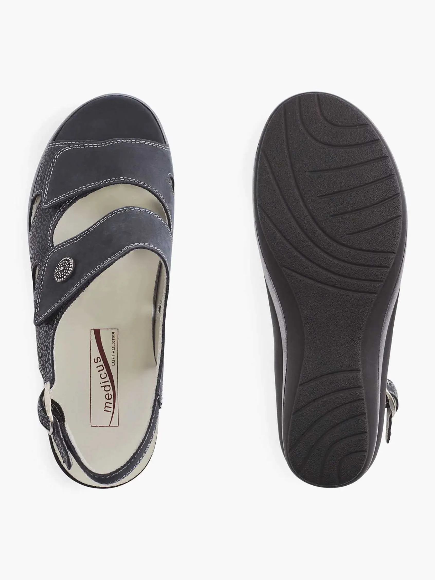 Comfort Schoenen|Medicus Donkerblauwe Leren Sandaal