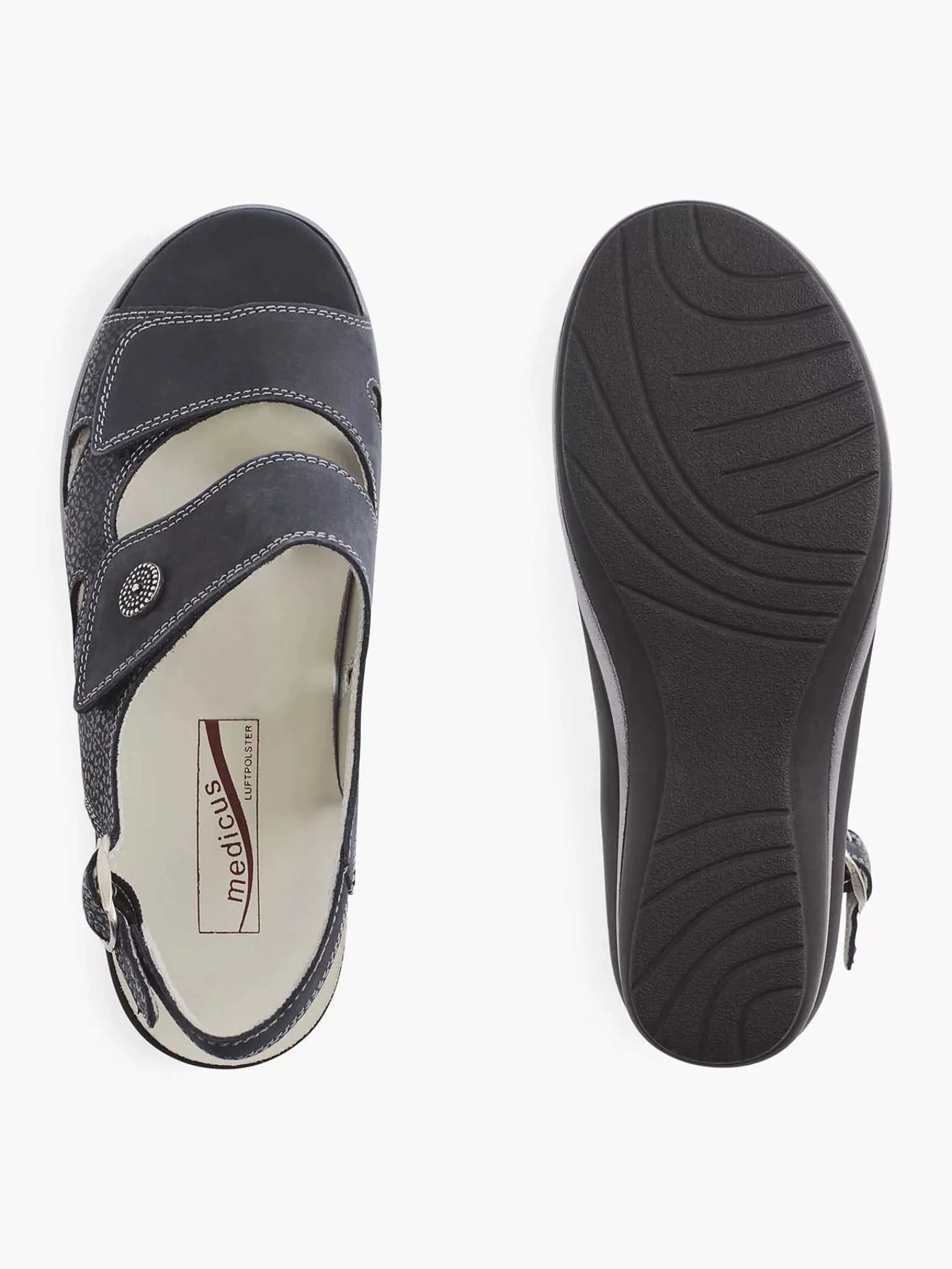 Comfort Schoenen|Medicus Donkerblauwe Leren Sandaal