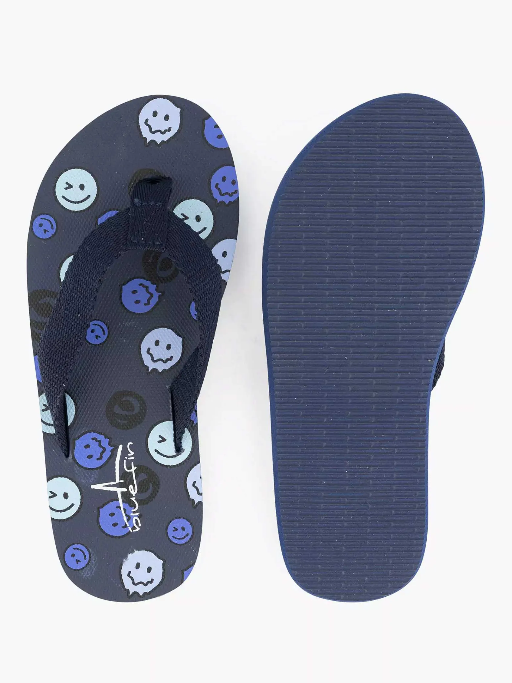 Jongensschoenen|Blue Fin Donkerblauwe Teenslipper Smiley
