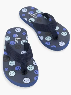 Jongensschoenen|Blue Fin Donkerblauwe Teenslipper Smiley