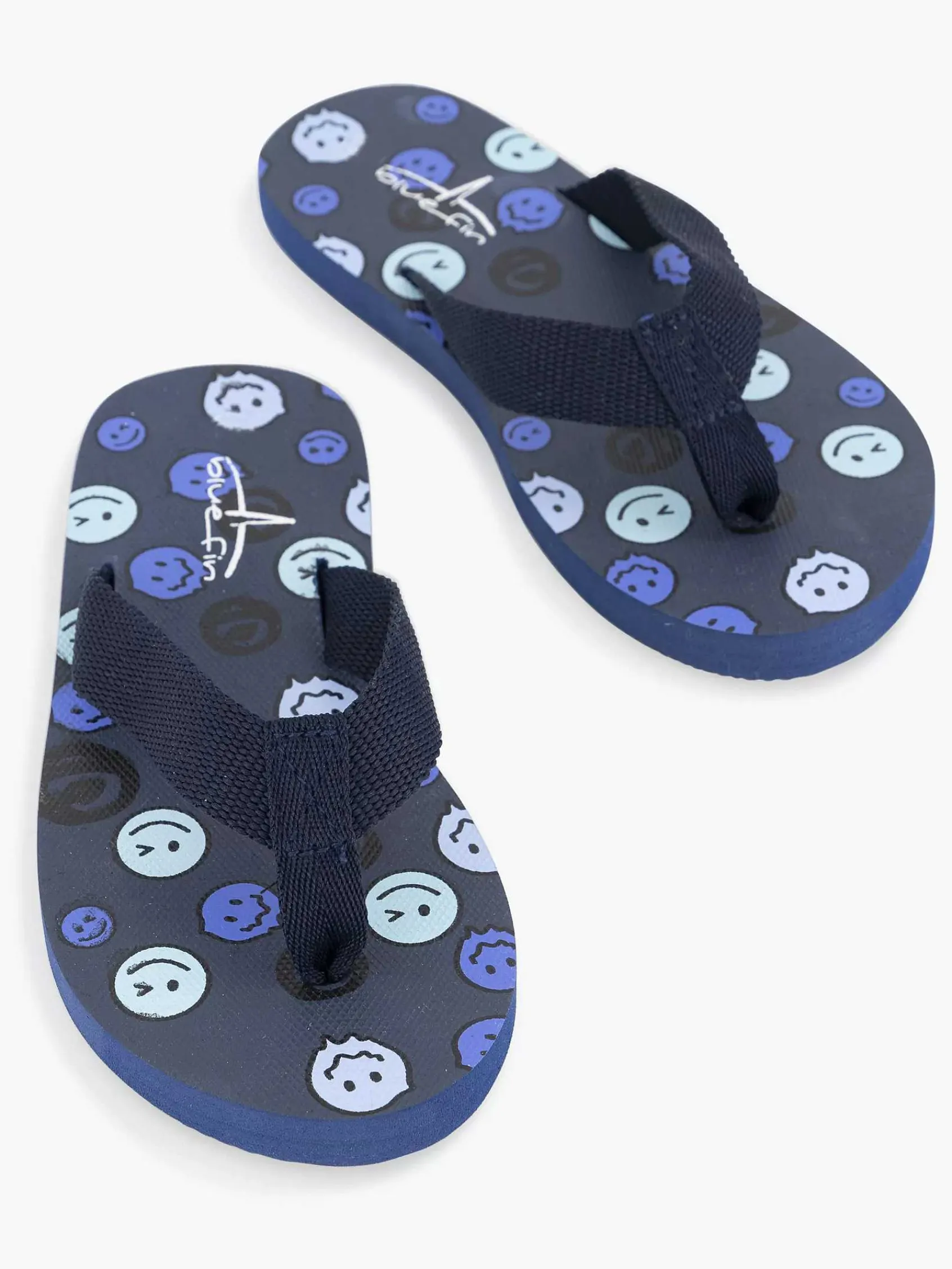 Jongensschoenen|Blue Fin Donkerblauwe Teenslipper Smiley