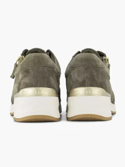 Comfort Schoenen|Medicus Donkergroene Leren Comfort Sneaker