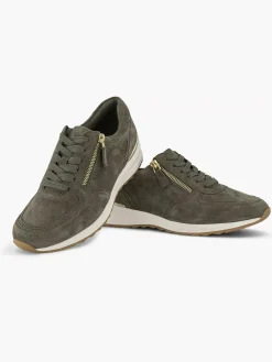 Comfort Schoenen|Medicus Donkergroene Leren Comfort Sneaker