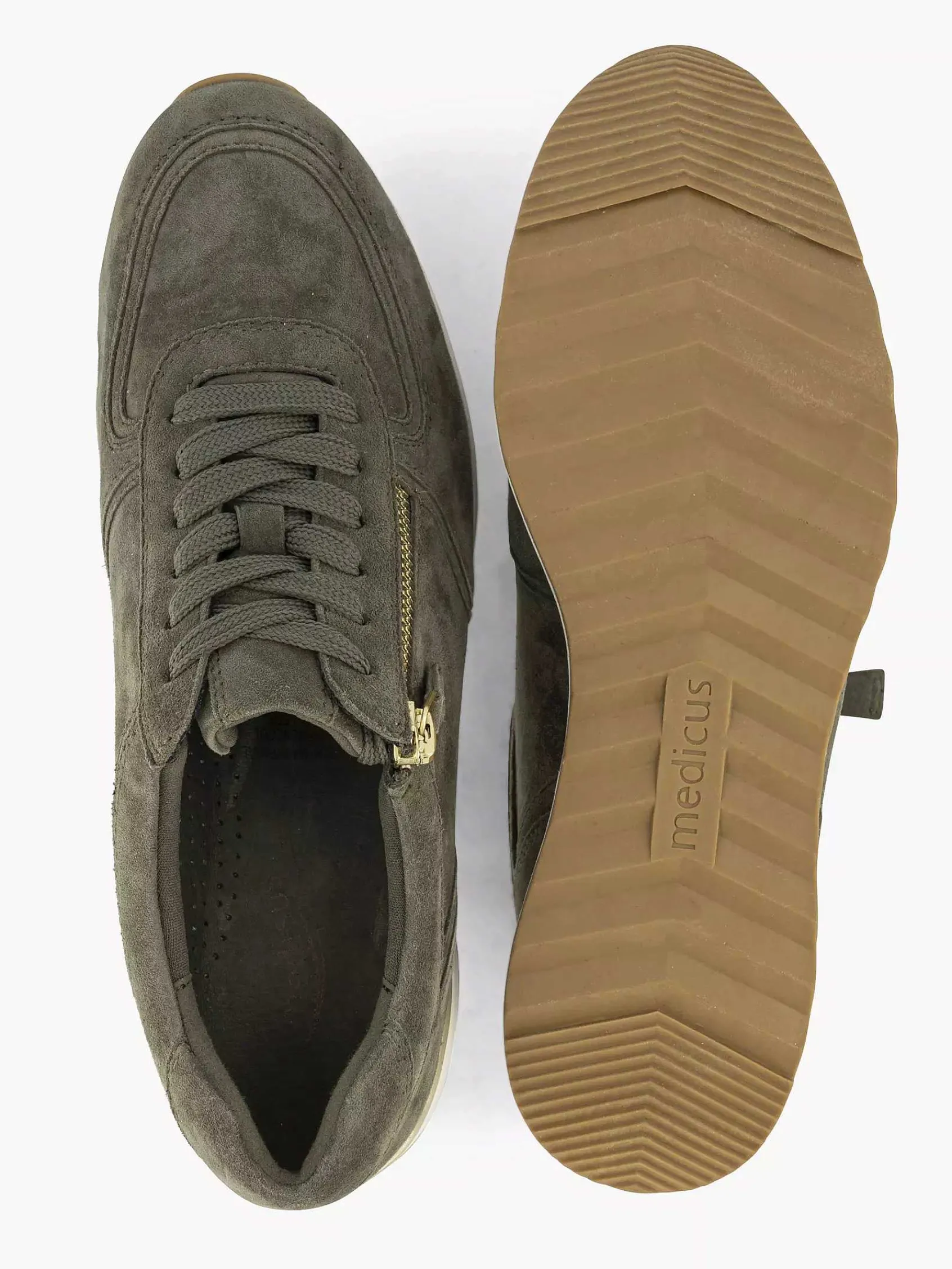 Comfort Schoenen|Medicus Donkergroene Leren Comfort Sneaker