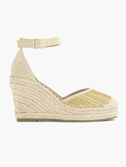 Hoge Hakken|Graceland Gouden Espadrille Sleehak
