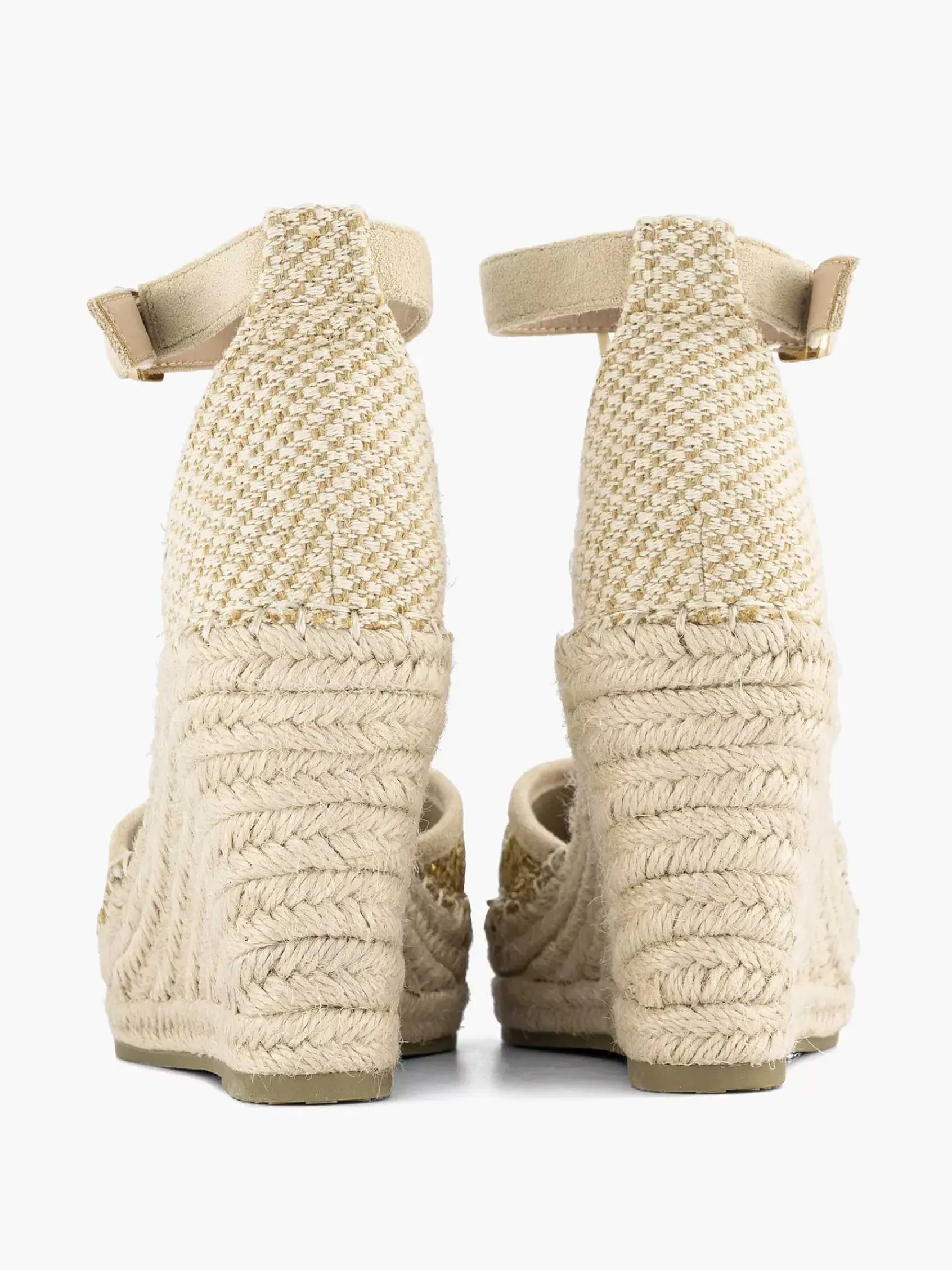 Hoge Hakken|Graceland Gouden Espadrille Sleehak