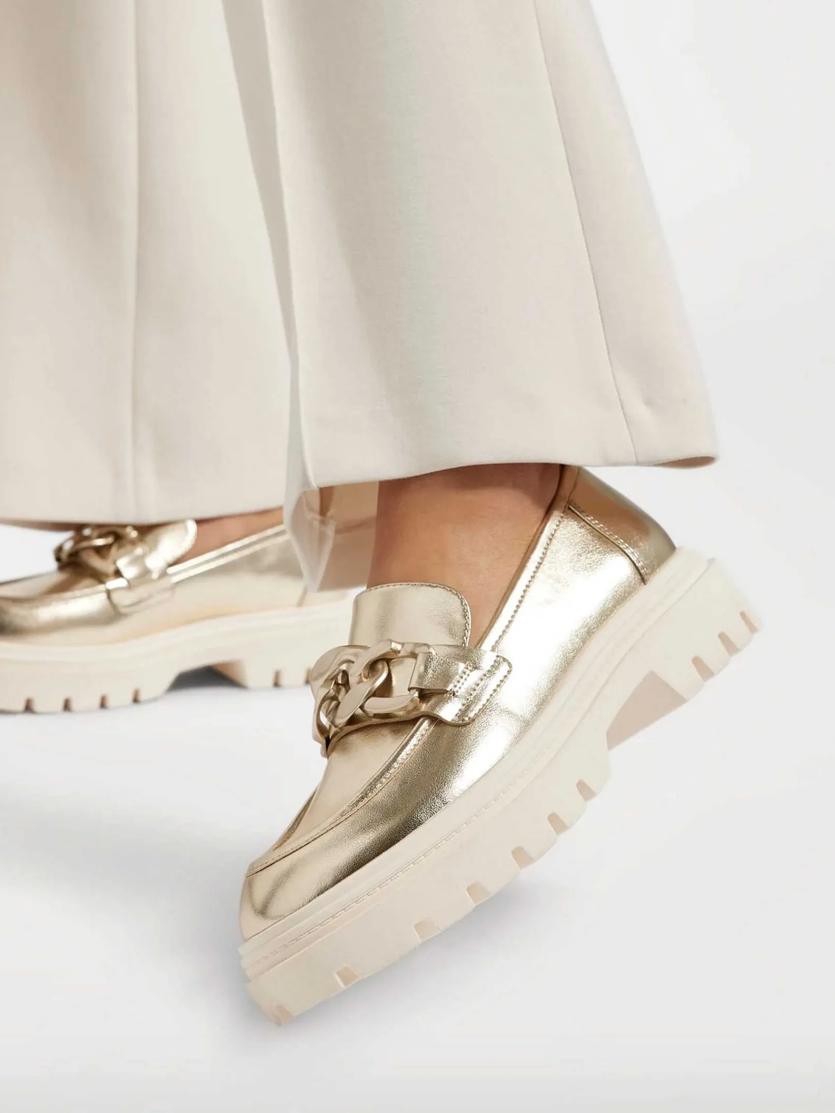 Instappers|Oxmox Gouden Metallic Chunky Loafer