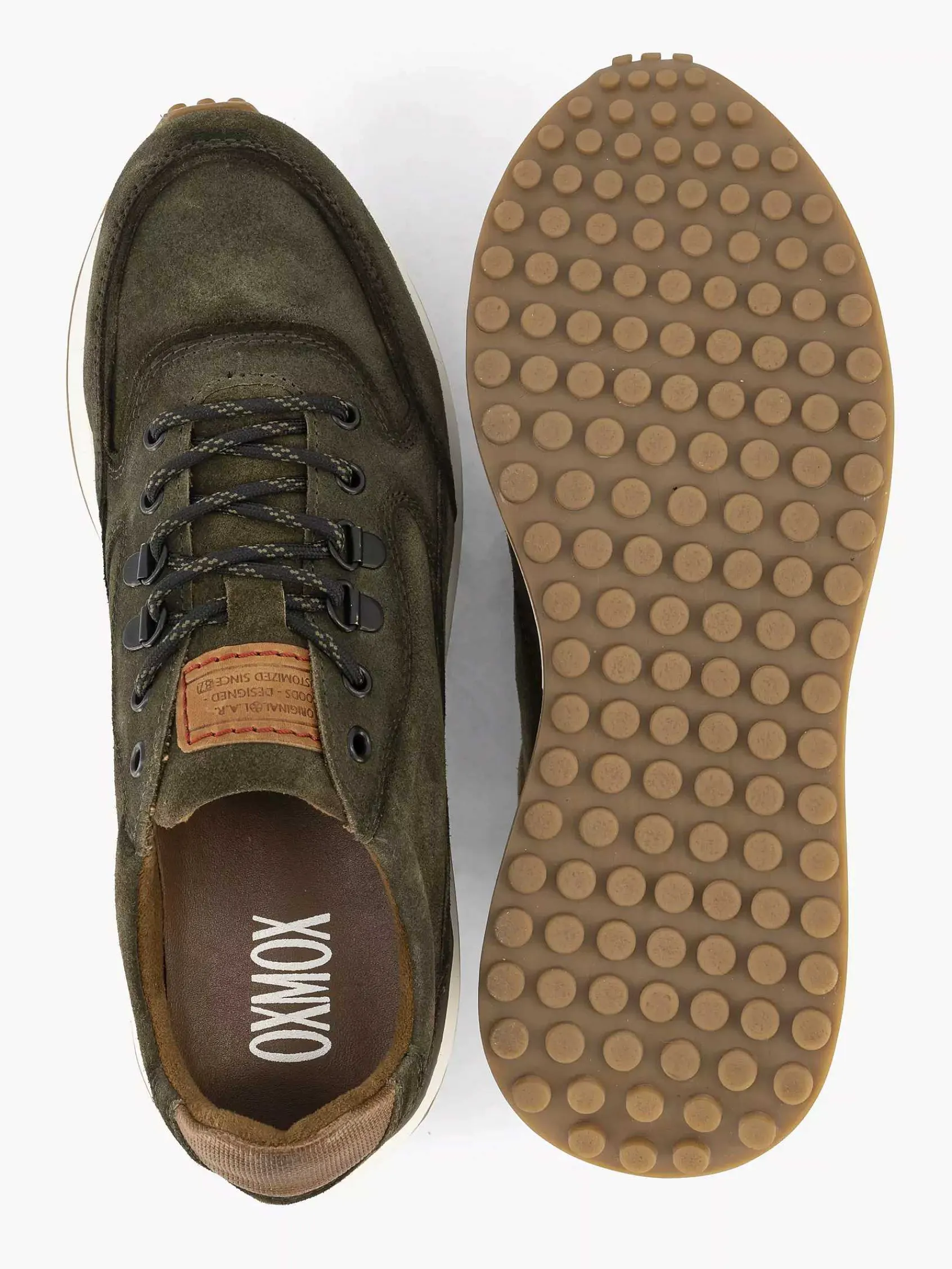 Sneakers|Oxmox Groene Leren Chunky Sneaker