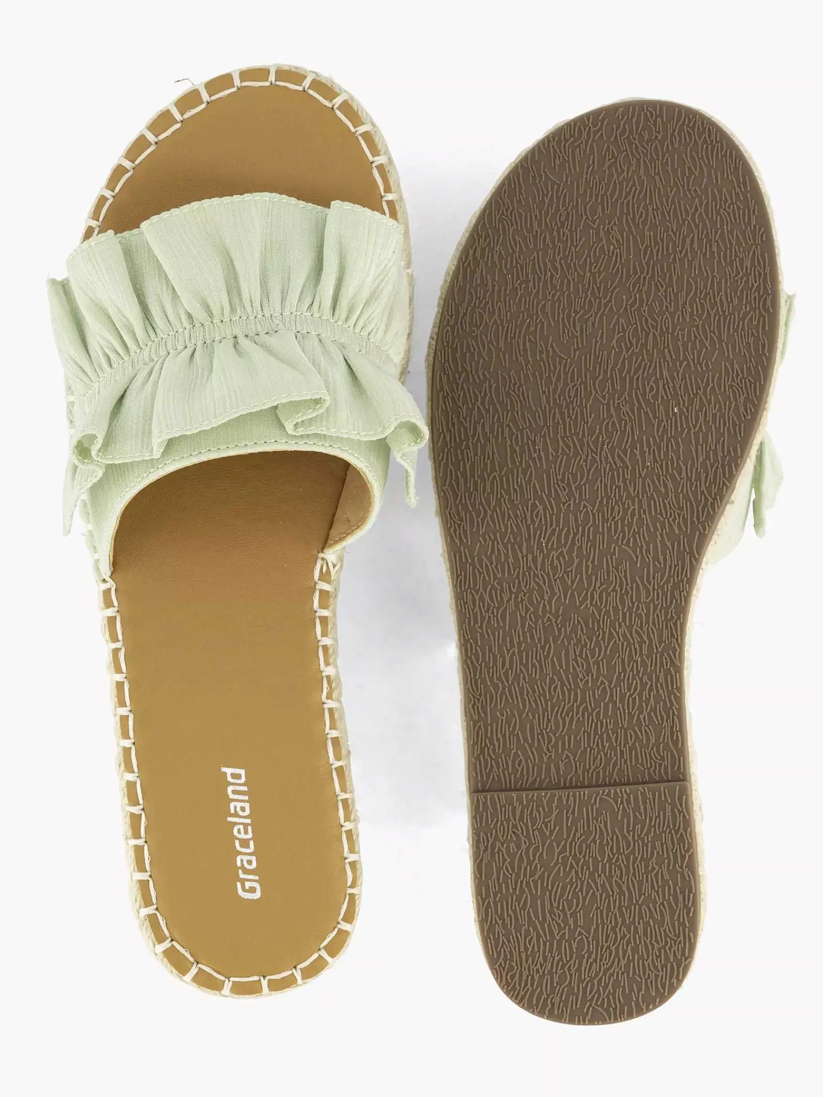 Slippers|Graceland Lichtgroene Slipper Roesjes