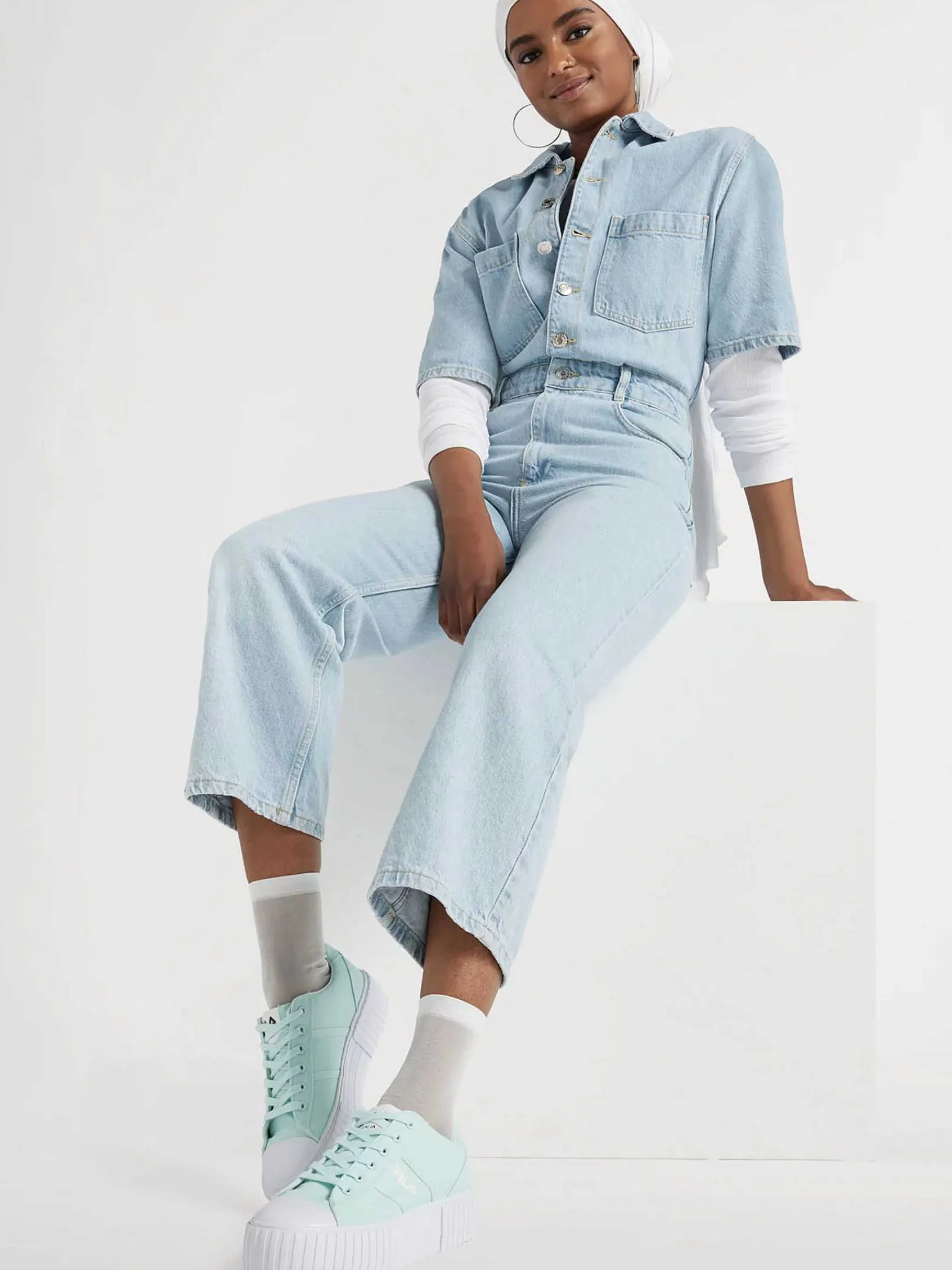 Sneakers|FILA Mintkleurige Canvas Sneaker Platform