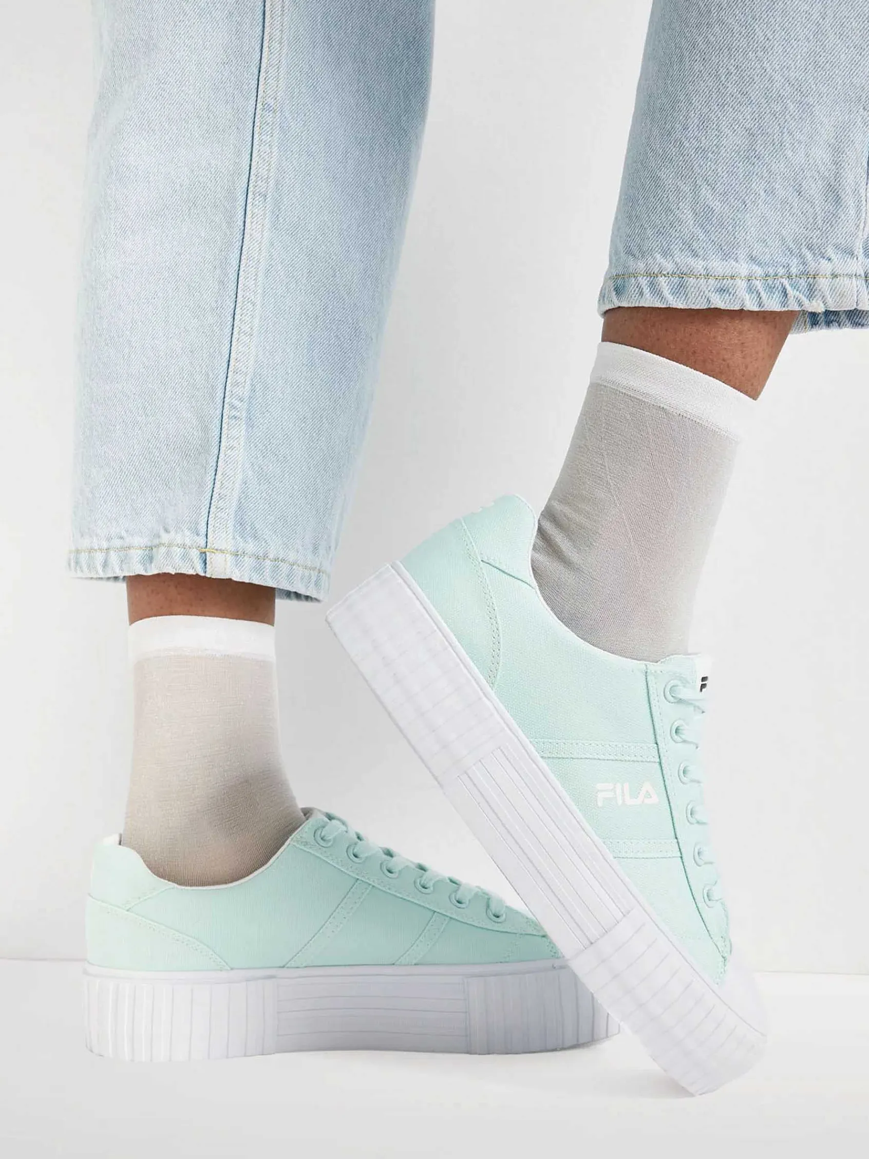 Sneakers|FILA Mintkleurige Canvas Sneaker Platform