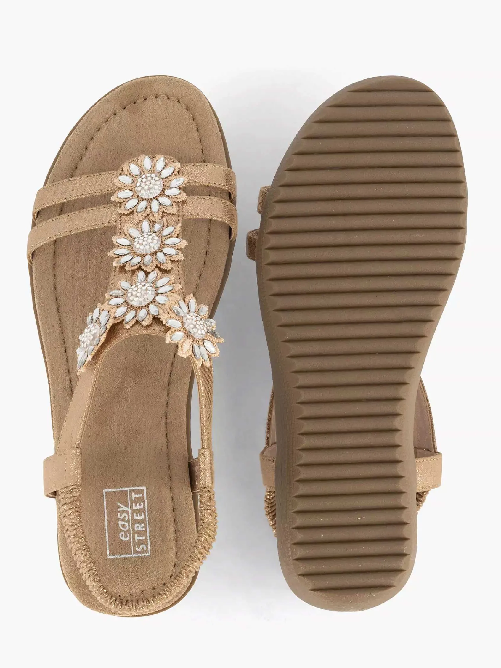 Comfort Schoenen|Easy Street Rosegouden Comfort Sandaal Steentjes