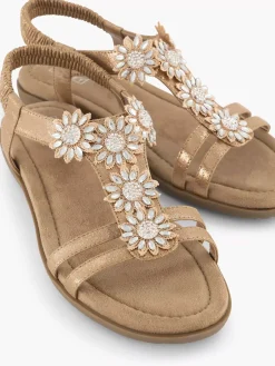 Comfort Schoenen|Easy Street Rosegouden Comfort Sandaal Steentjes