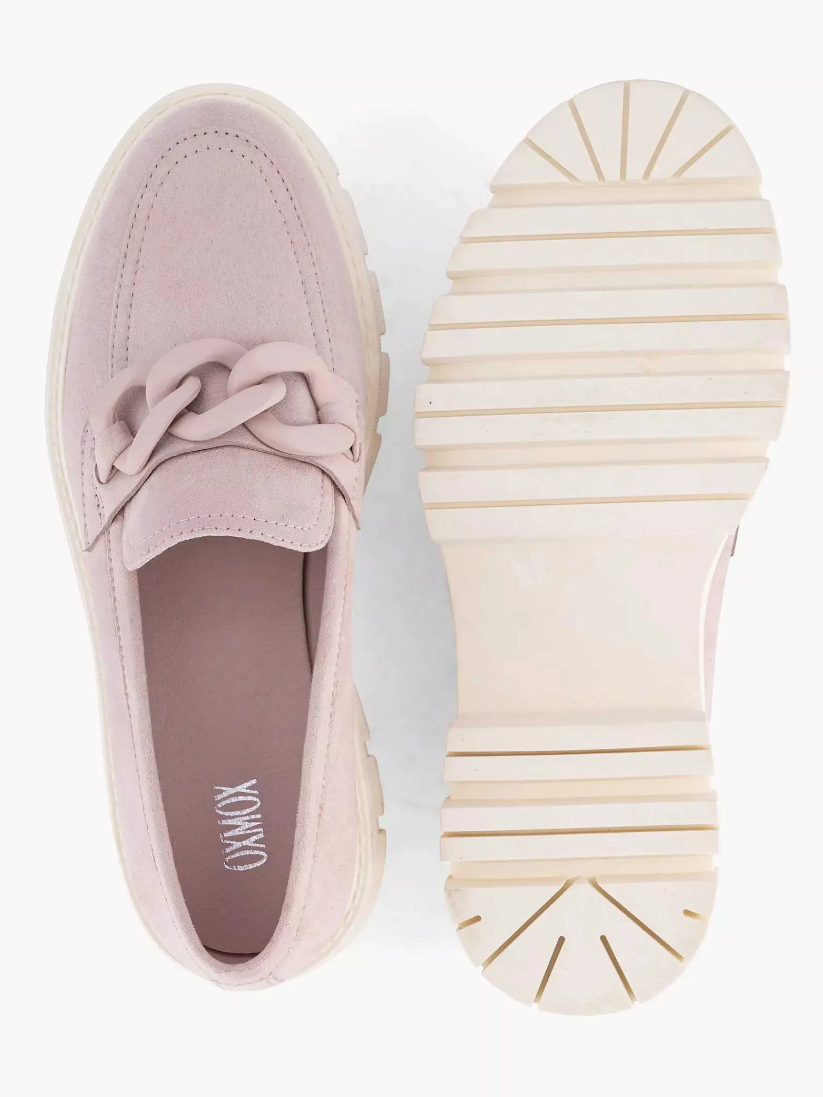 Instappers|Oxmox Roze Chunky Loafer Sierketting