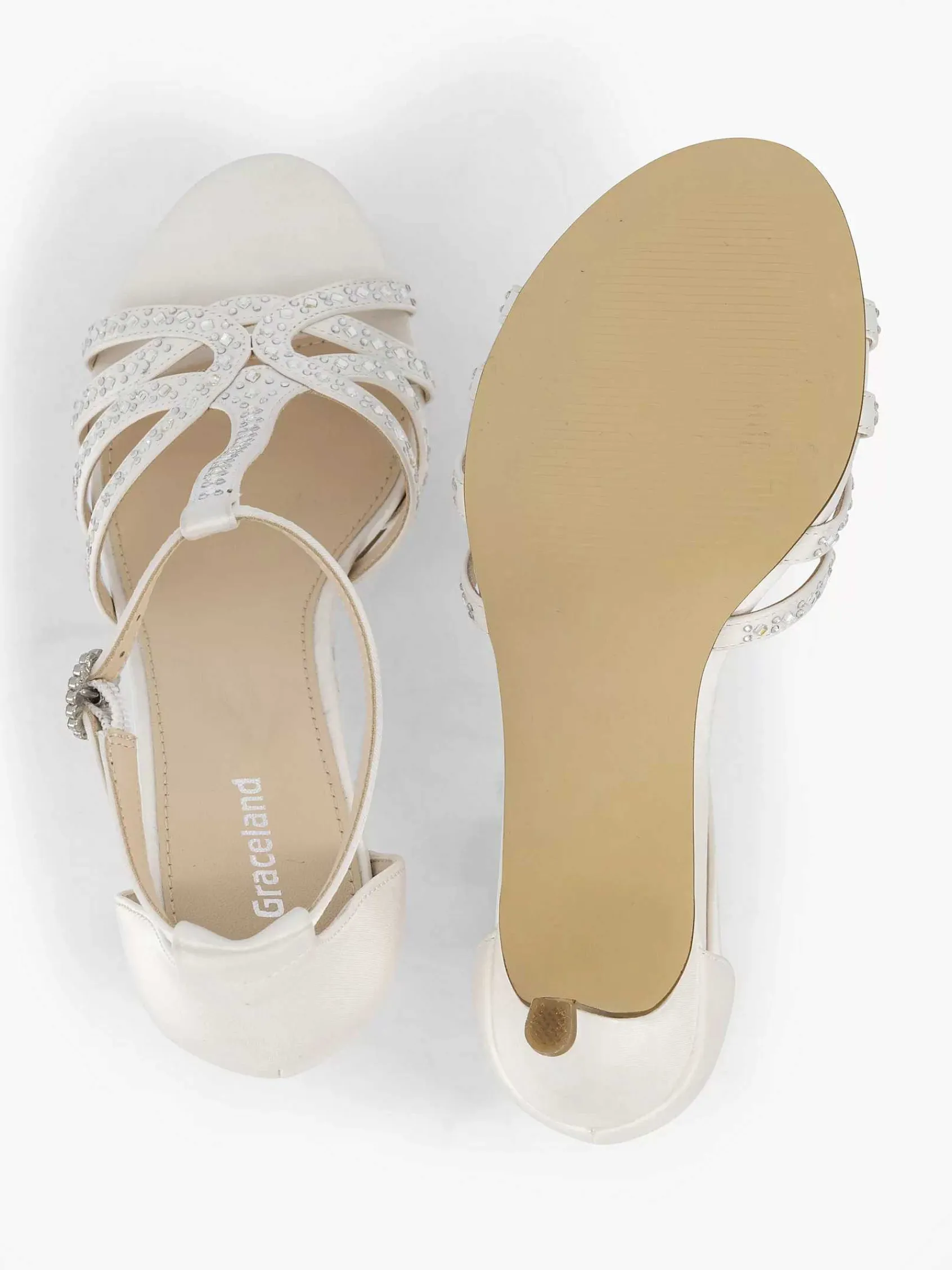 Hoge Hakken|Graceland Witte Sandalette Steentjes