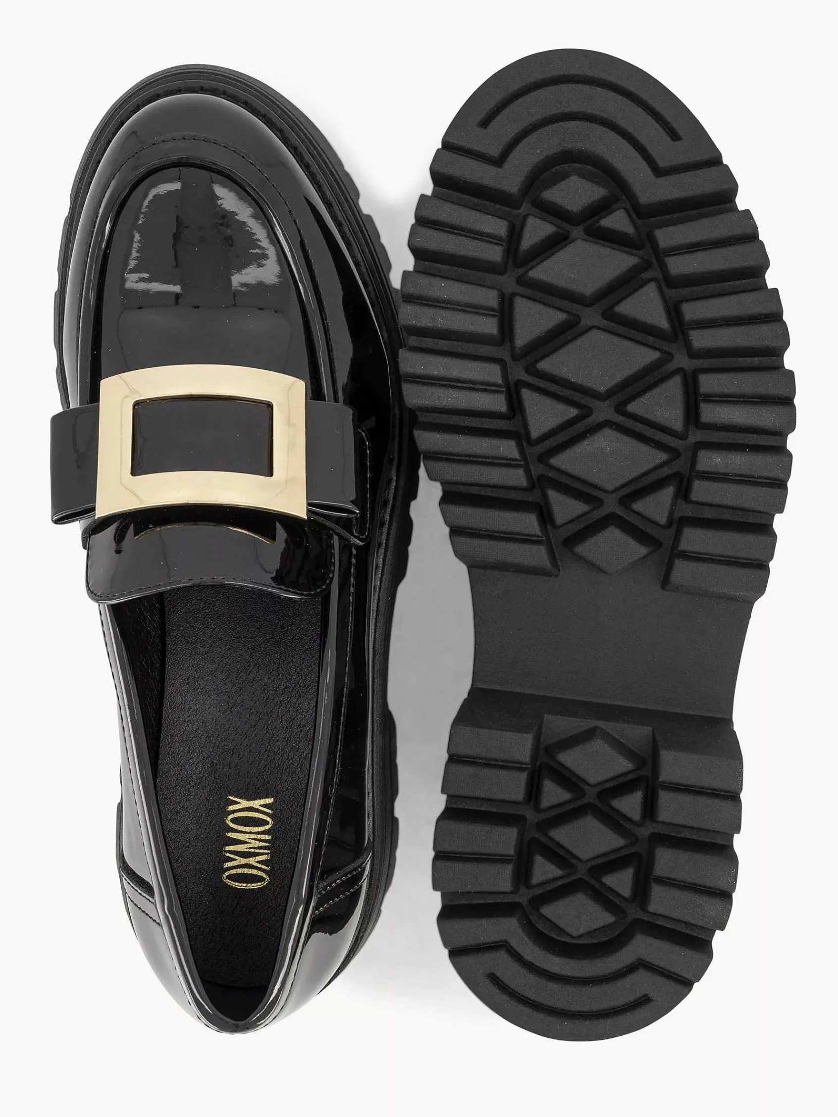 Instappers|Oxmox Zwarte Chunky Loafer Lak