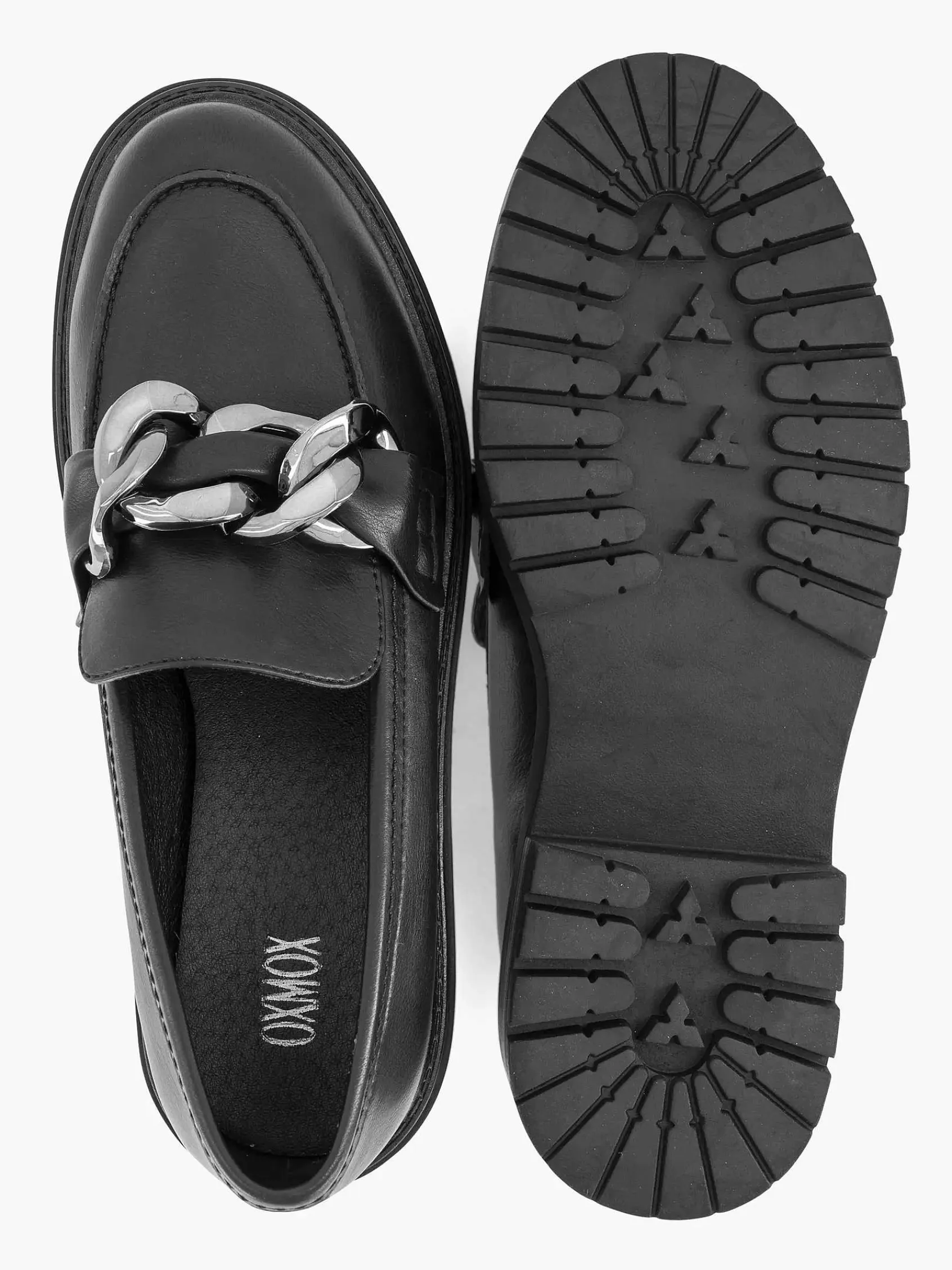 Instappers|Oxmox Zwarte Chunky Loafer Sierketting