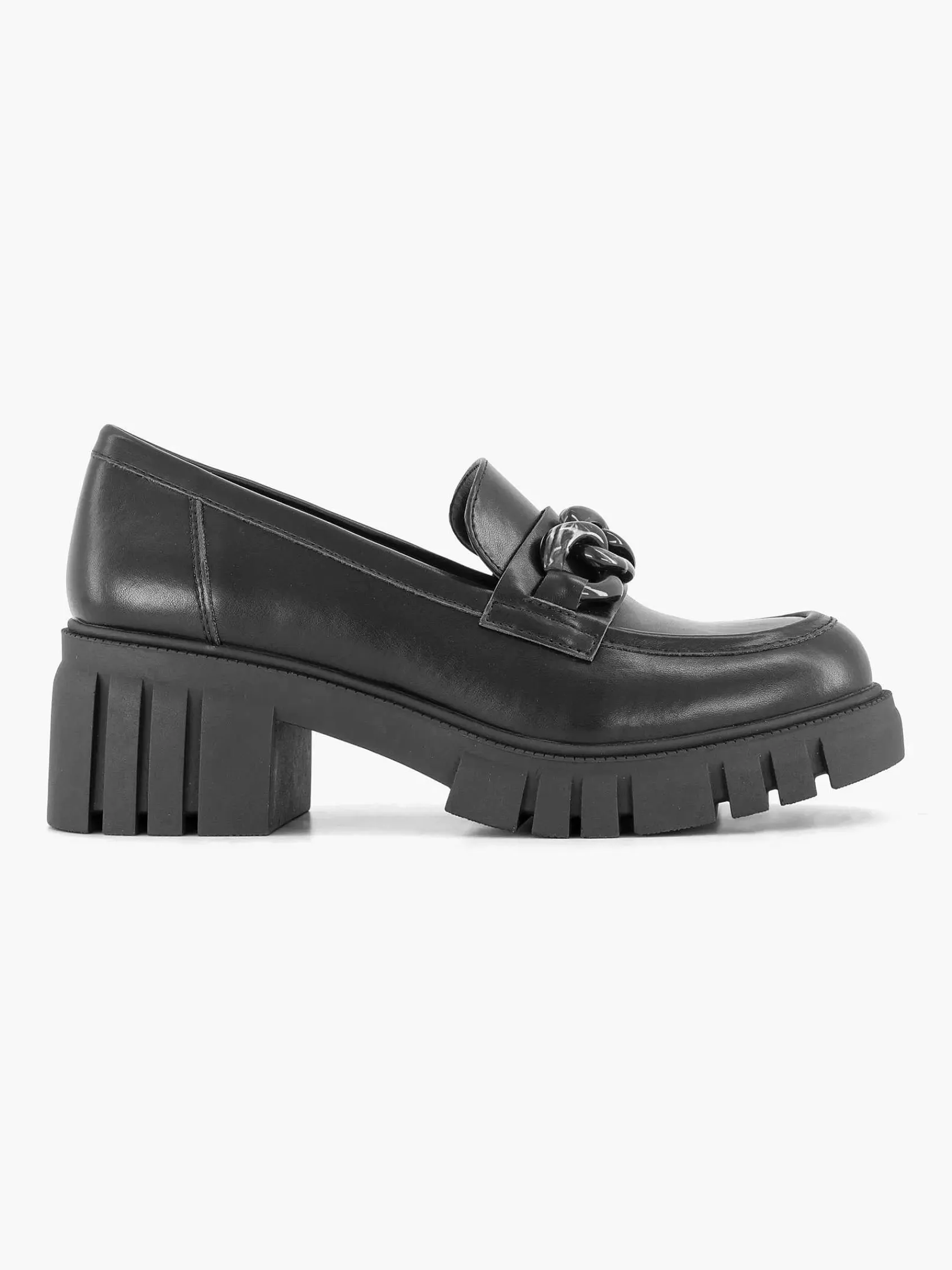 Instappers|Oxmox Zwarte Chunky Loafer Sietketting