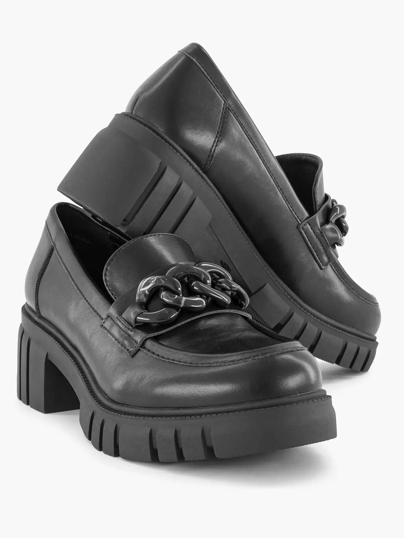 Instappers|Oxmox Zwarte Chunky Loafer Sietketting