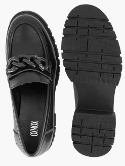 Instappers|Oxmox Zwarte Chunky Loafer Sietketting
