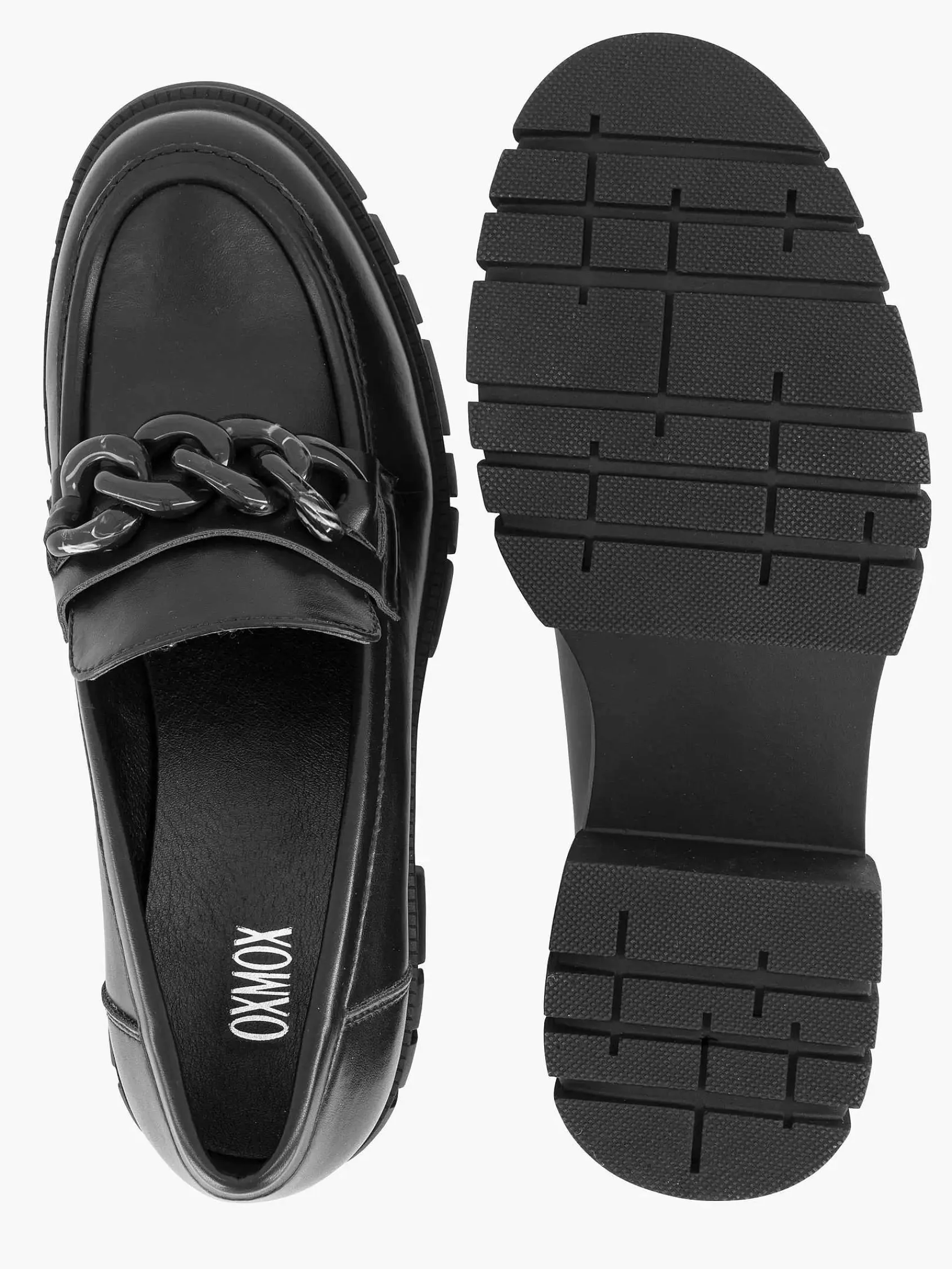 Instappers|Oxmox Zwarte Chunky Loafer Sietketting