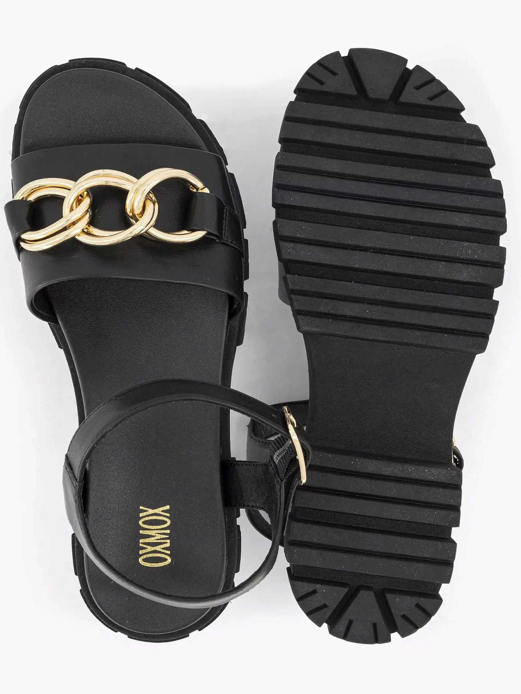 Sandalen|Oxmox Zwarte Chunky Sandaal Sierketting