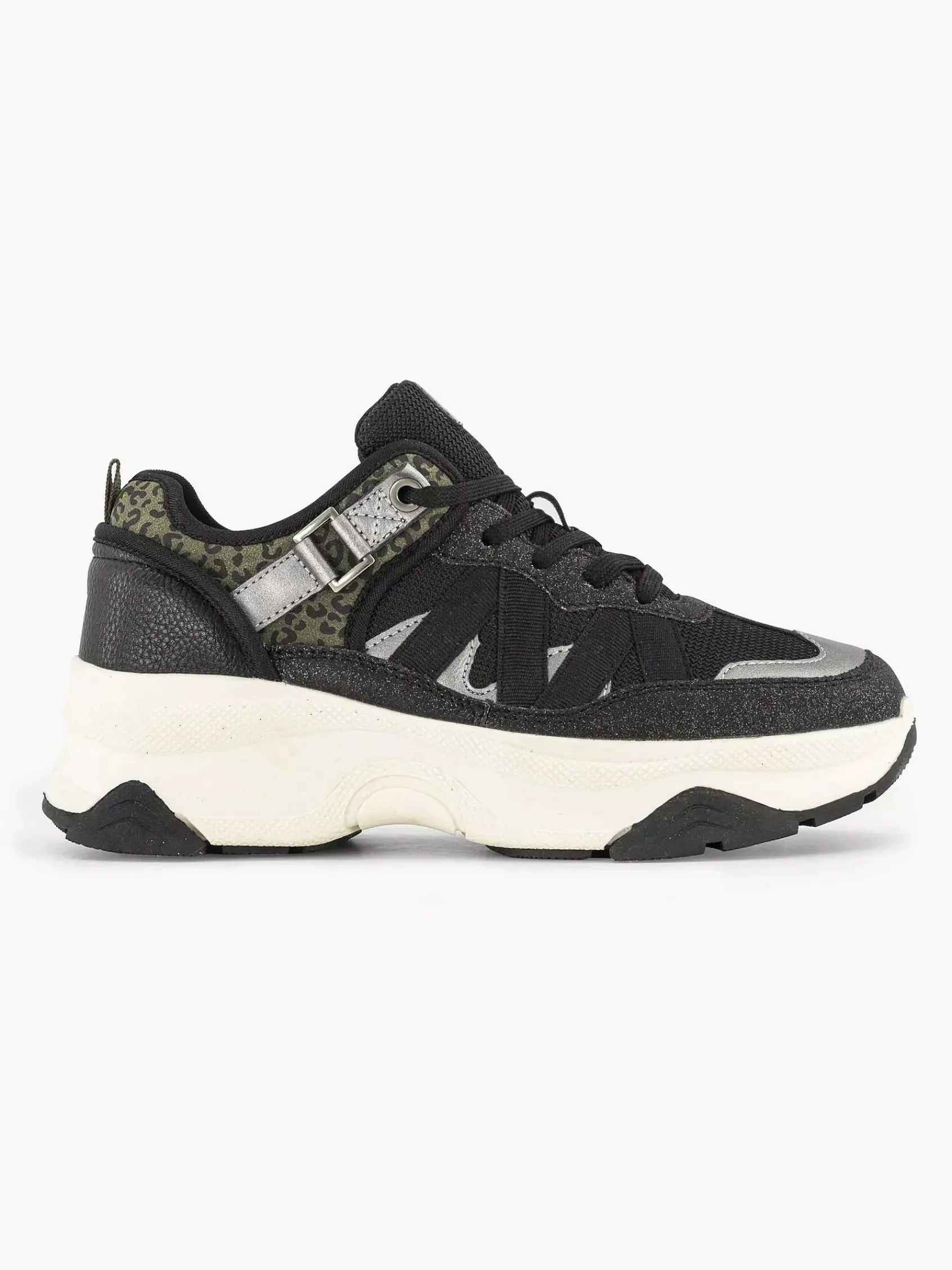 Sneakers|Oxmox Zwarte Chunky Sneaker Panterprint