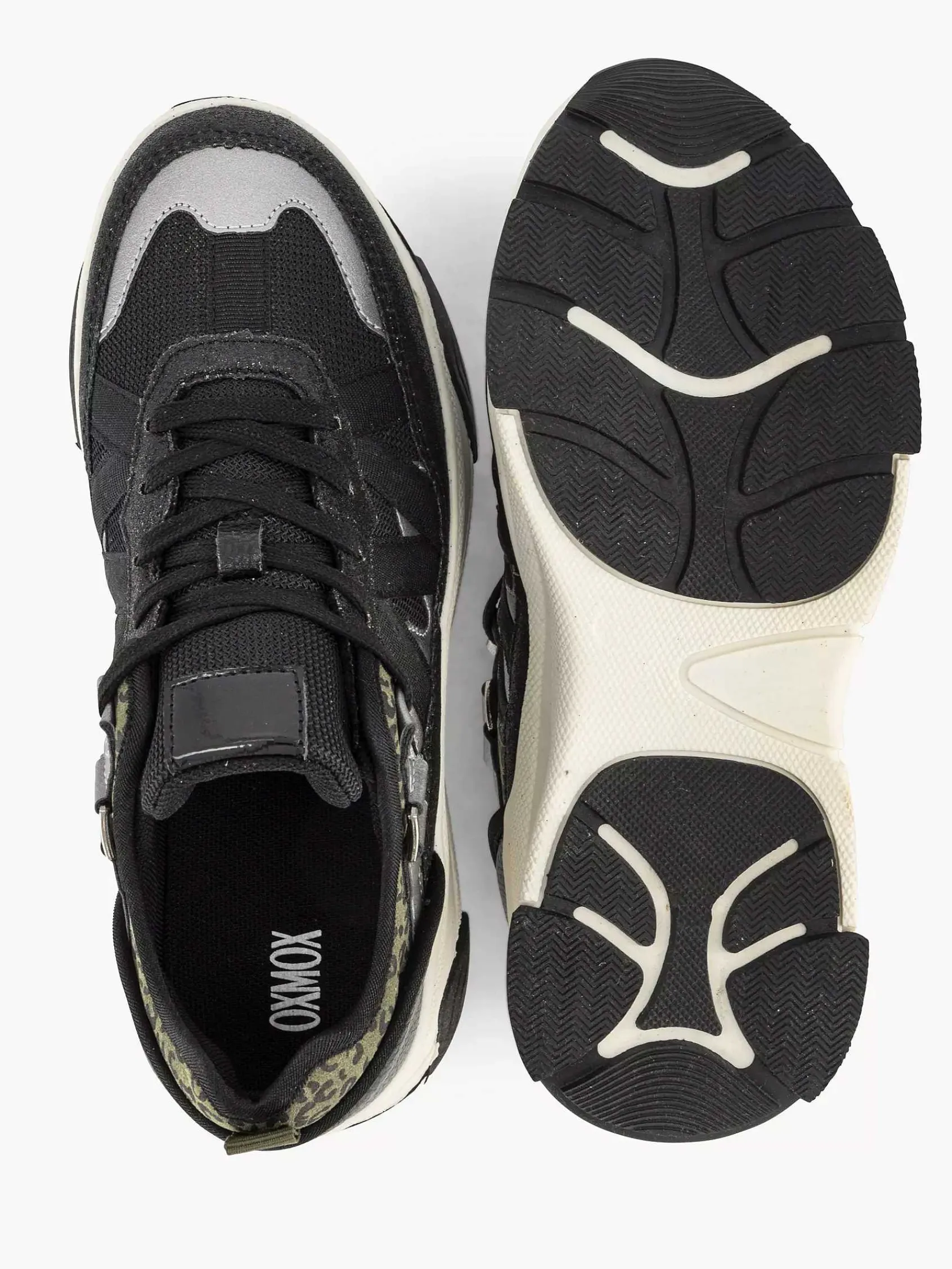 Sneakers|Oxmox Zwarte Chunky Sneaker Panterprint