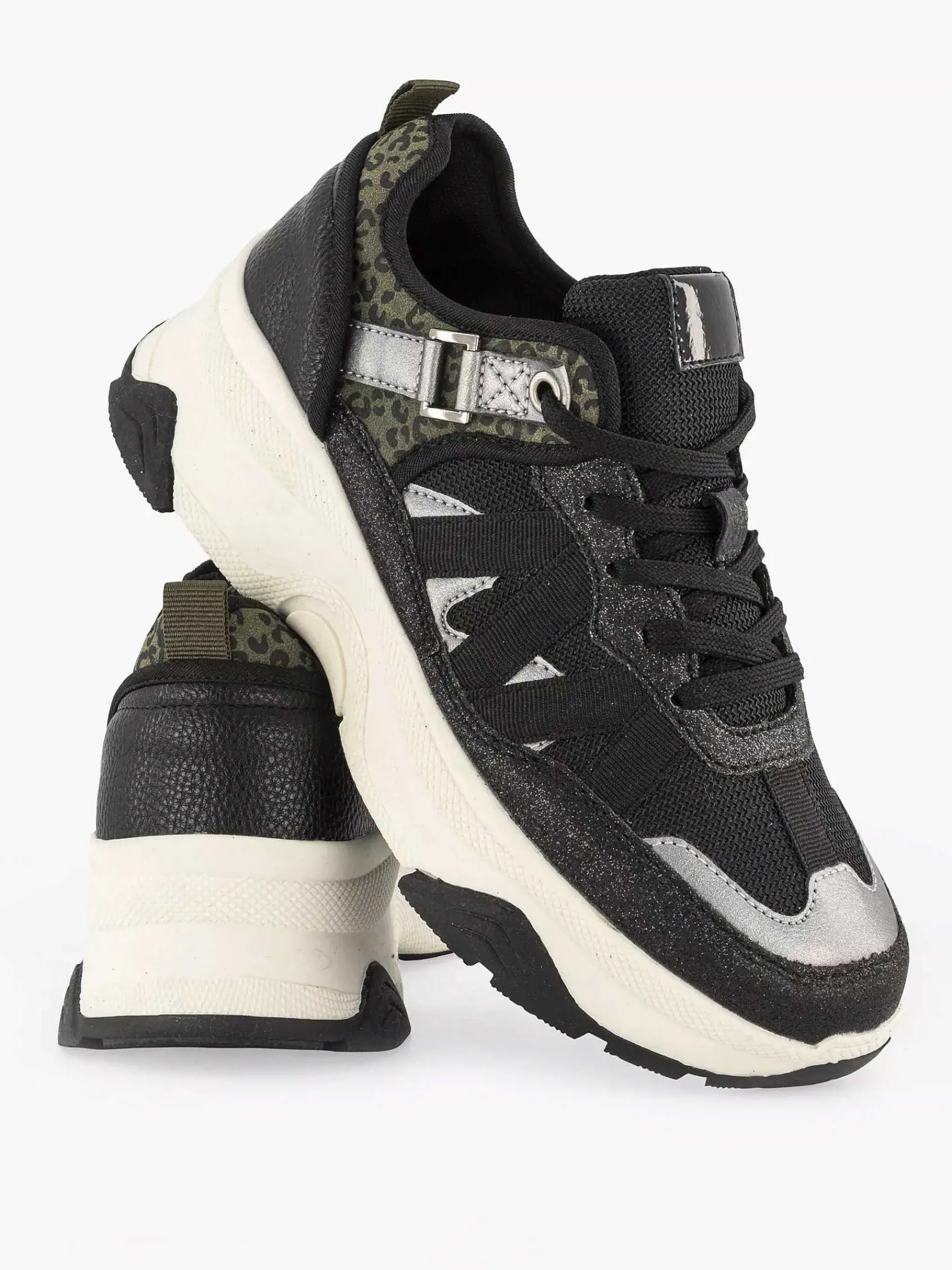 Sneakers|Oxmox Zwarte Chunky Sneaker Panterprint