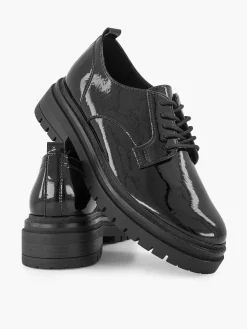Instappers|Oxmox Zwarte Chunky Veterschoen Lak