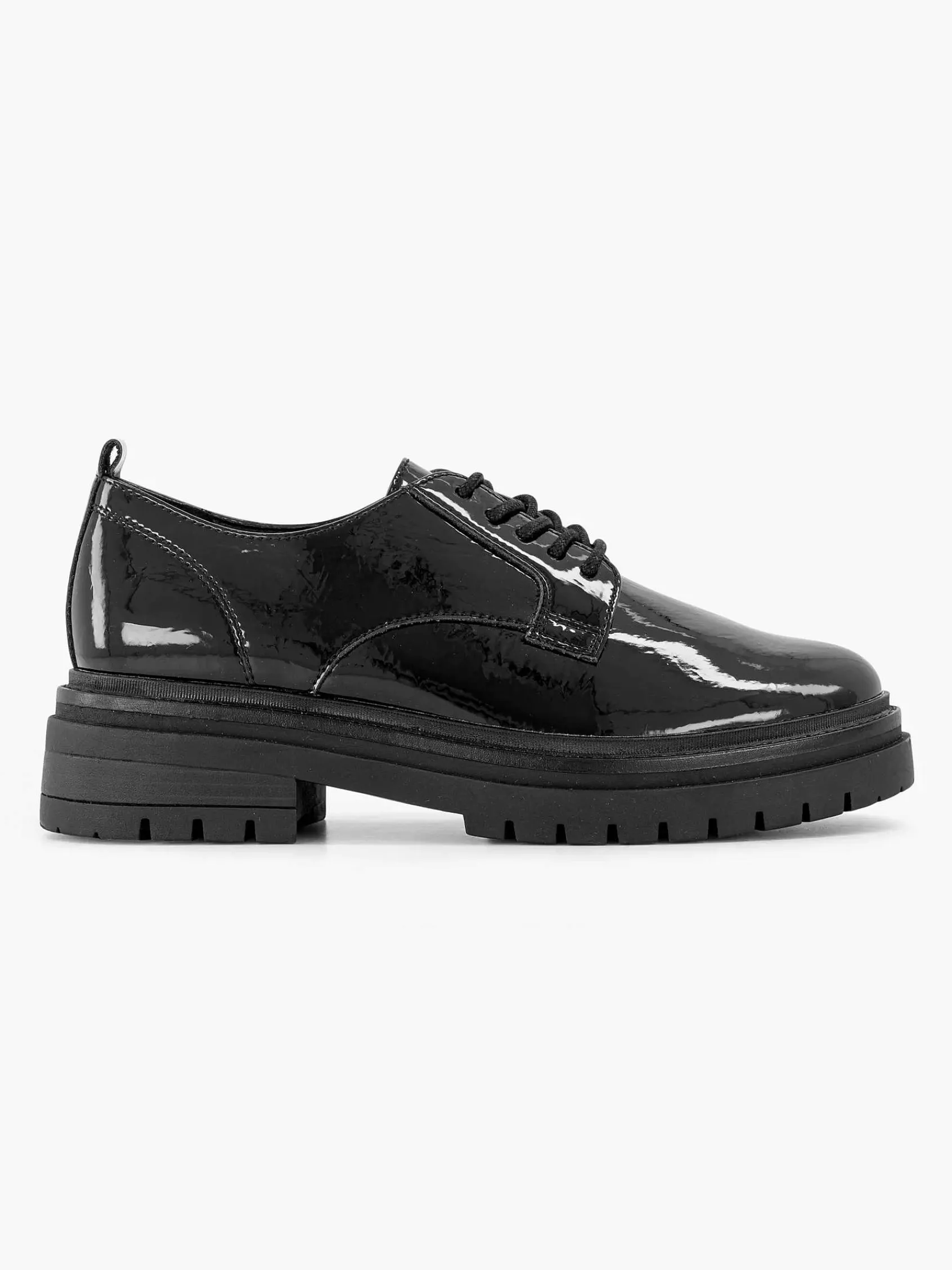Instappers|Oxmox Zwarte Chunky Veterschoen Lak
