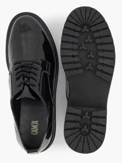 Instappers|Oxmox Zwarte Chunky Veterschoen Lak