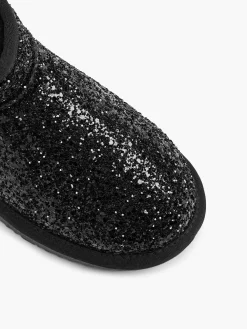 Enkellaarzen & Boots|Graceland Zwarte Enkelboot Glitters Gevoerd