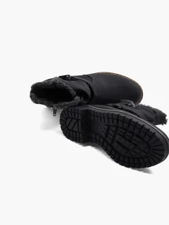 Comfort Schoenen|Easy Street Zwarte Enkellaars Warm Gevoerd