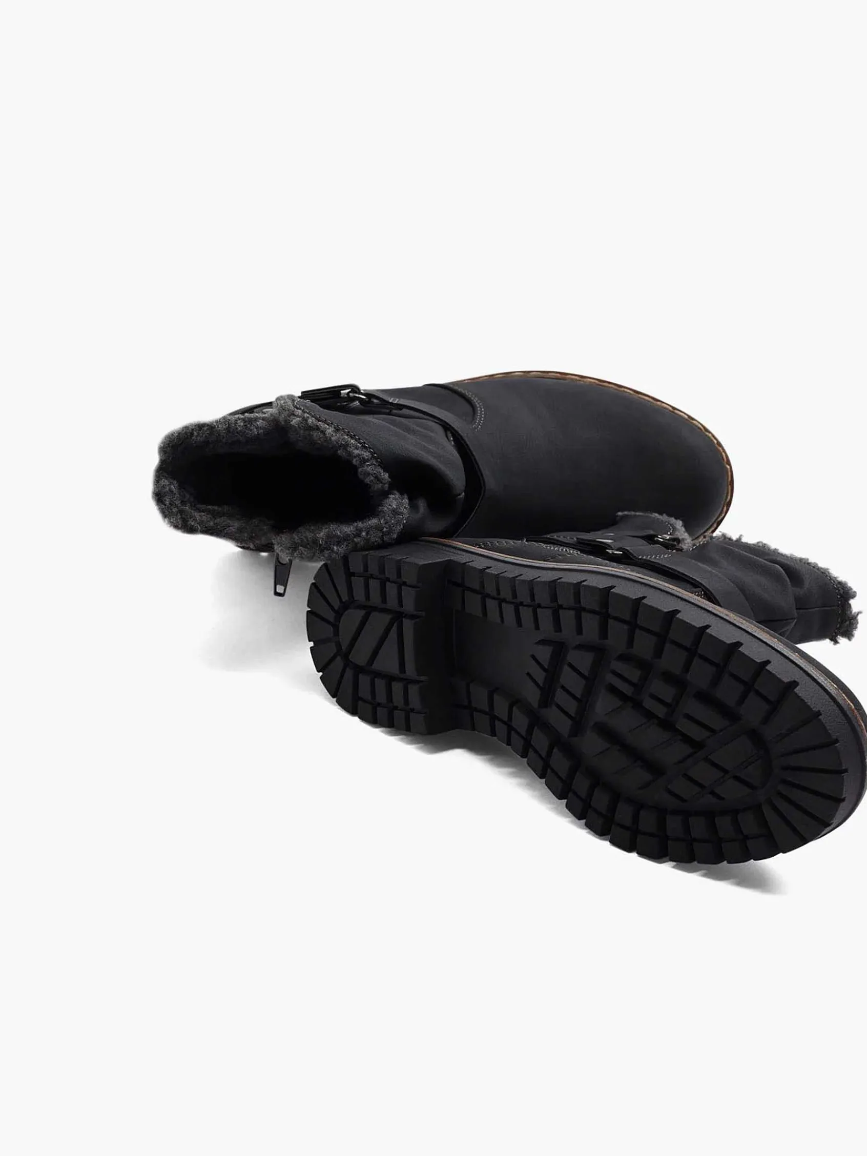 Comfort Schoenen|Easy Street Zwarte Enkellaars Warm Gevoerd