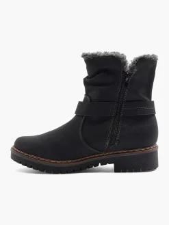 Comfort Schoenen|Easy Street Zwarte Enkellaars Warm Gevoerd