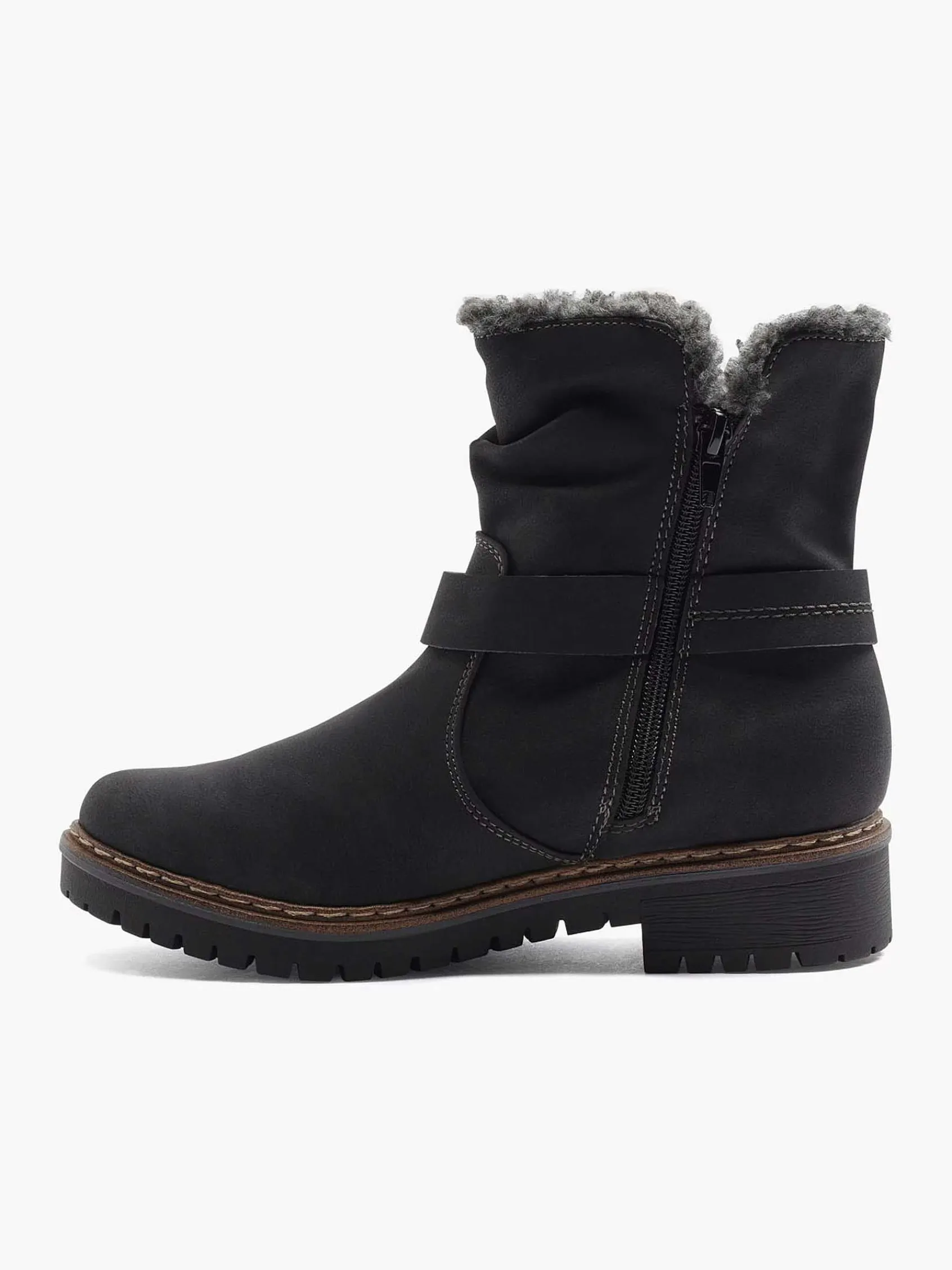 Comfort Schoenen|Easy Street Zwarte Enkellaars Warm Gevoerd