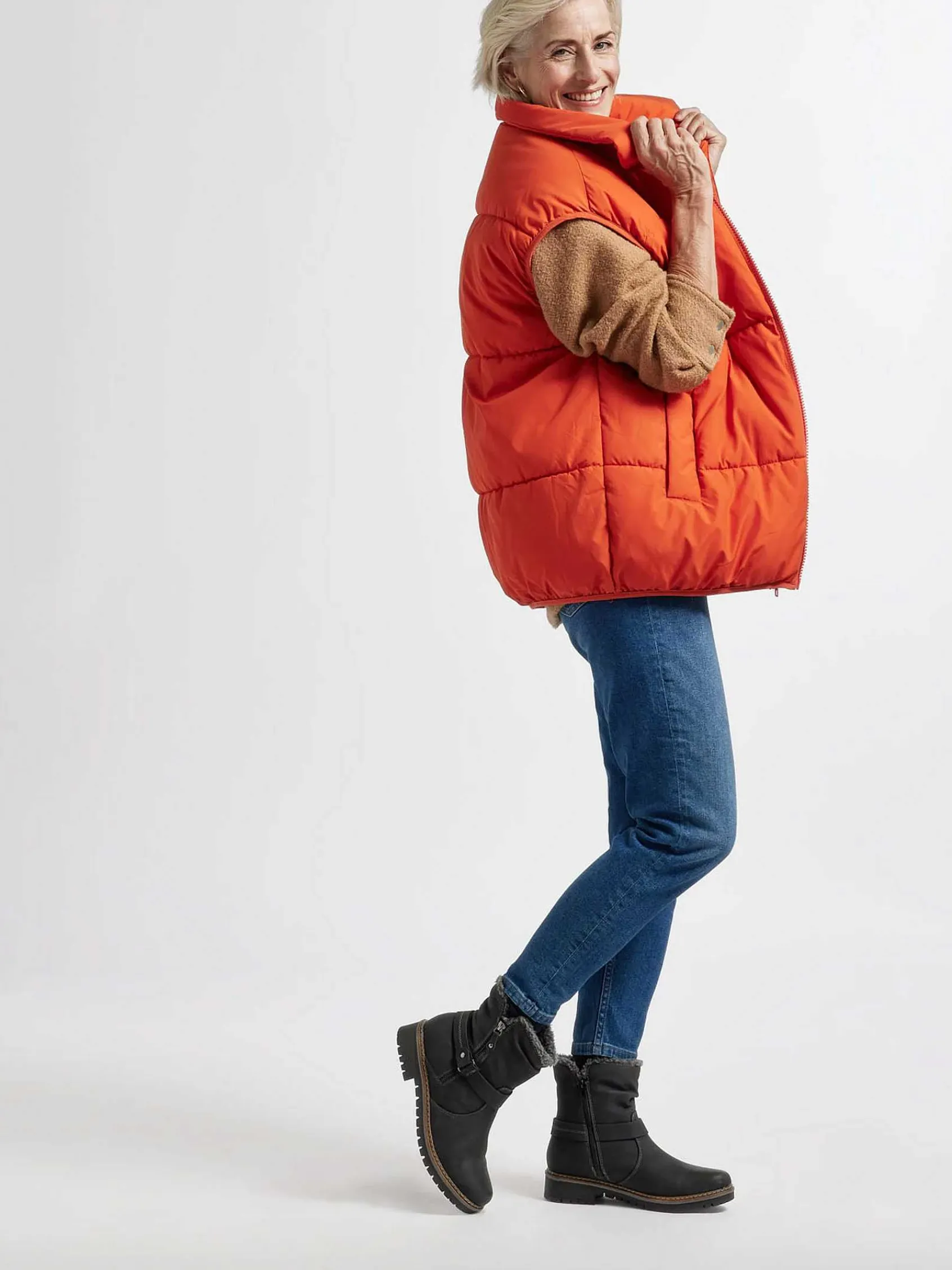 Comfort Schoenen|Easy Street Zwarte Enkellaars Warm Gevoerd