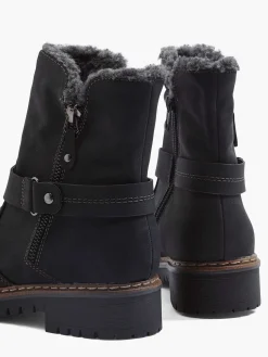 Comfort Schoenen|Easy Street Zwarte Enkellaars Warm Gevoerd