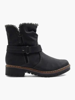 Comfort Schoenen|Easy Street Zwarte Enkellaars Warm Gevoerd