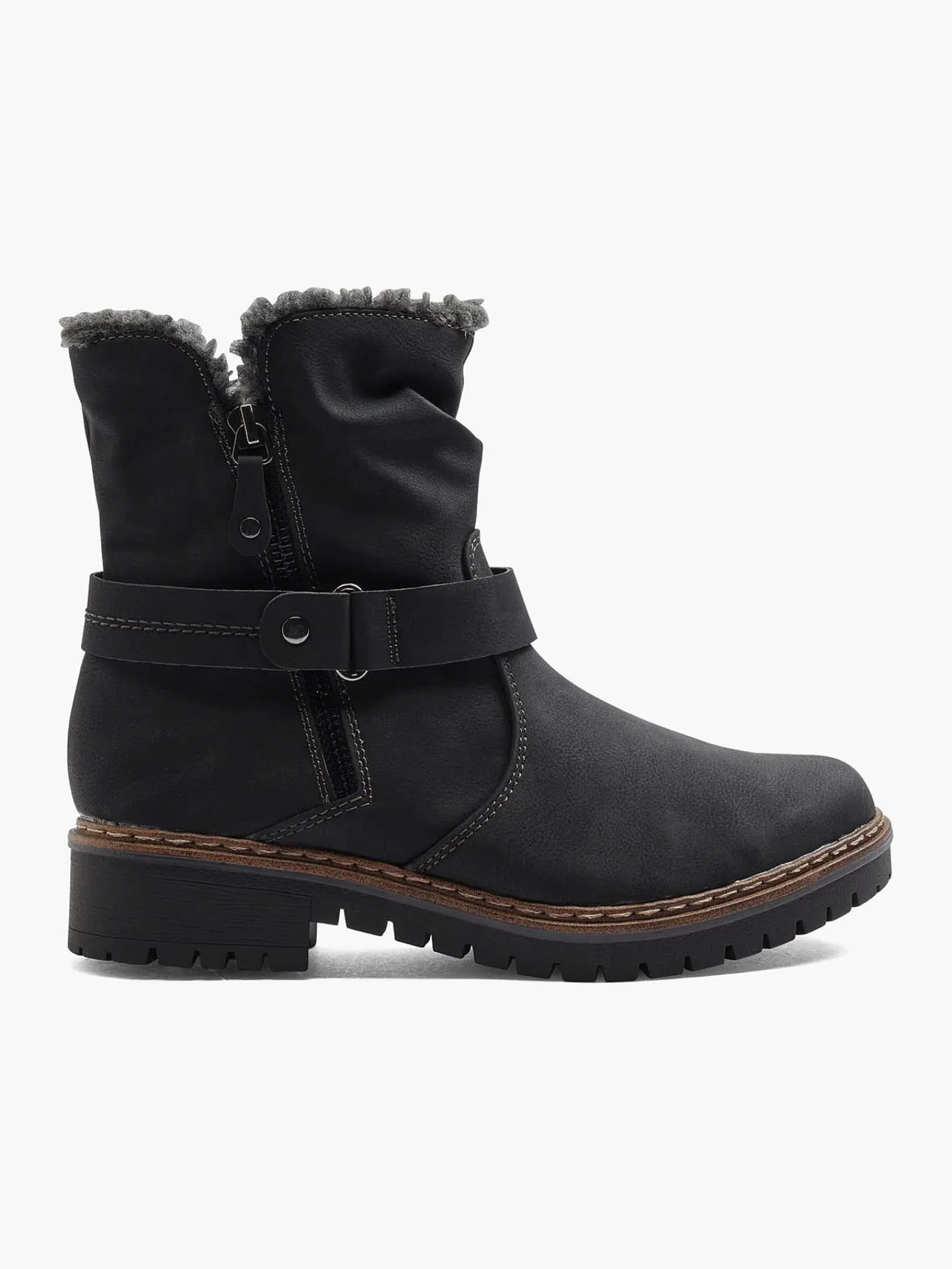 Comfort Schoenen|Easy Street Zwarte Enkellaars Warm Gevoerd