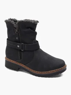 Comfort Schoenen|Easy Street Zwarte Enkellaars Warm Gevoerd